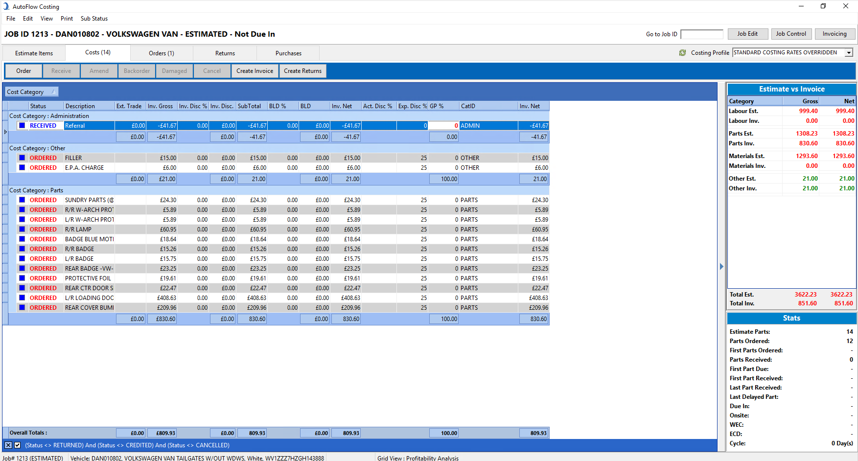 COSTING | Work Provider Referrals shown on Profitability & Invoice Analysis Views