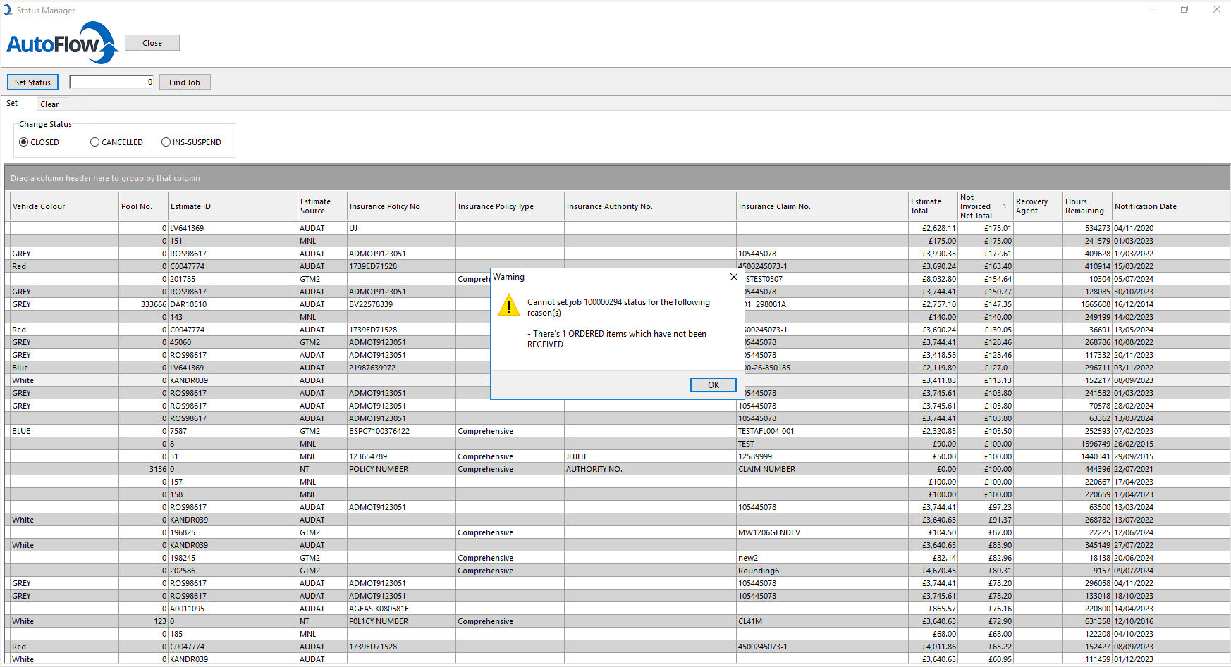 PARAMETERS | STATUS MANAGER | Tied to Existing Open Costs Parameter