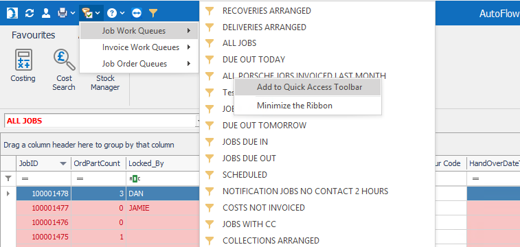 SEARCH SYSTEM | GROUP MANAGER | Pin Work Queues to Quick Access Toolbar